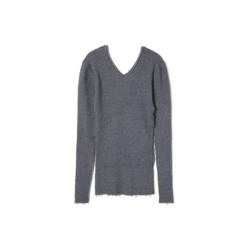 Fit Rib V Neck Knit / Gray