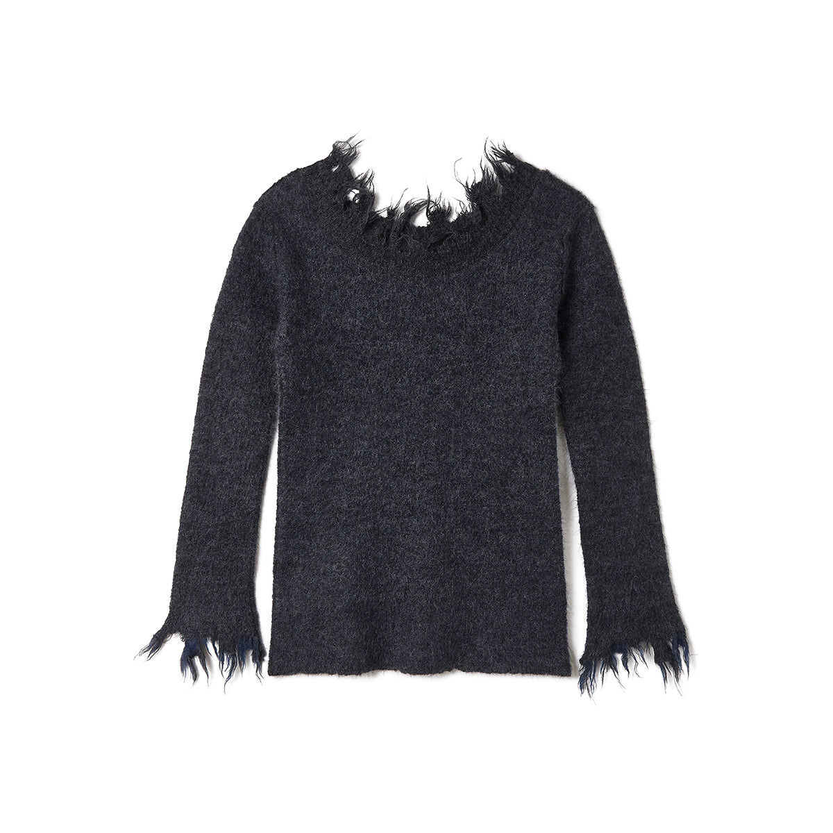 Mohair & Wool Damaged Knit Sweater / Gray