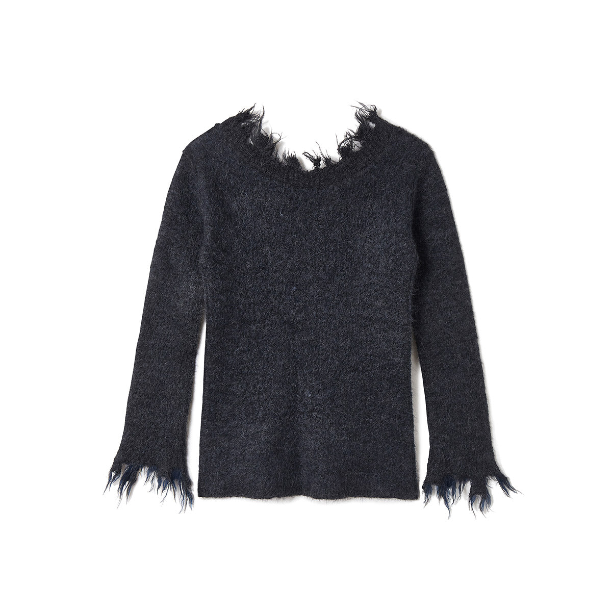 Mohair & Wool Damaged Knit Sweater / Gray
