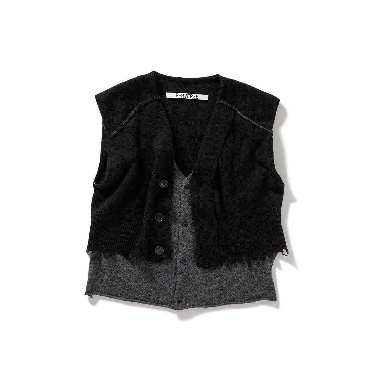 Lambs-wool Layered Knit Vest / Black