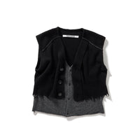 Lambs-wool Layered Knit Vest / Black