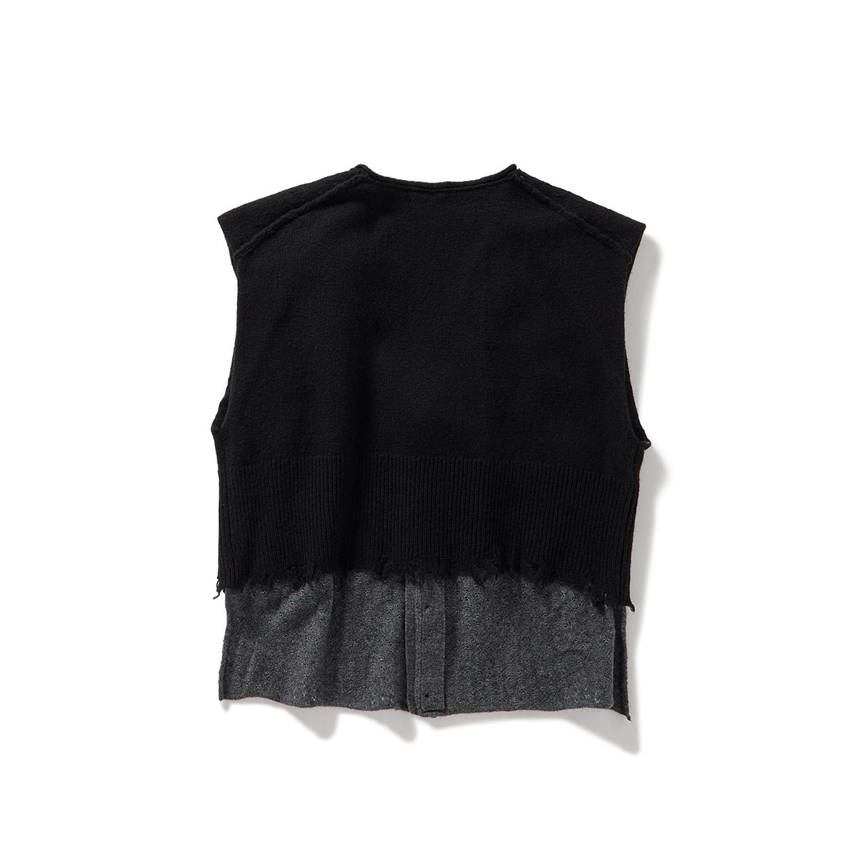 Lambs-wool Layered Knit Vest / Black