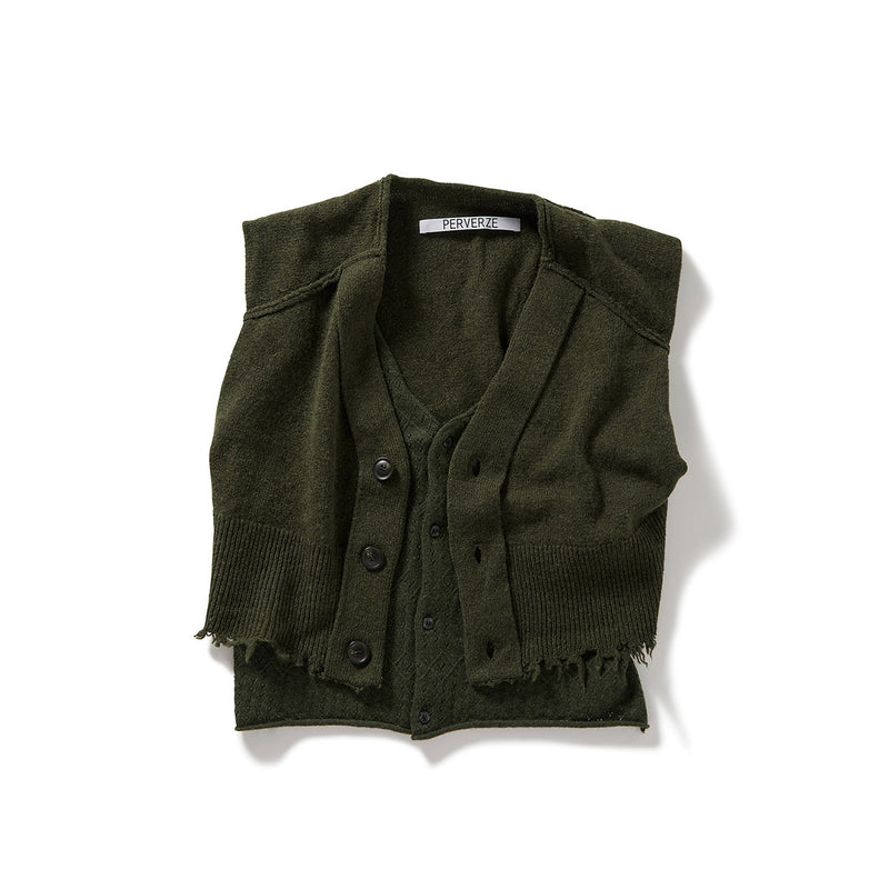 Lambs-wool Layered Knit Vest / Khaki