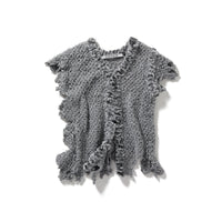 Fluffy-trim Mesh Knit Cardigan / Gray