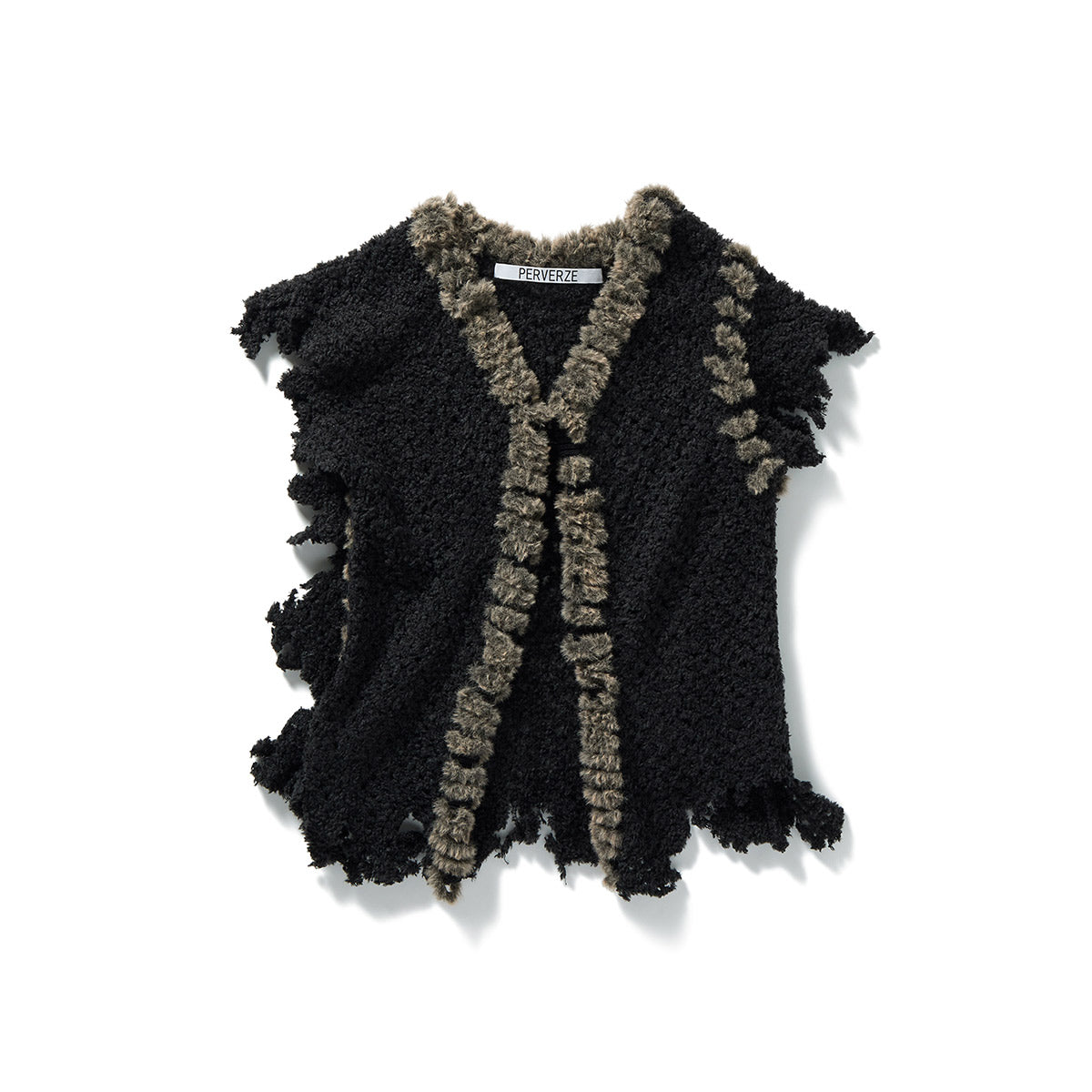 Fluffy-trim Mesh Knit Cardigan / Black