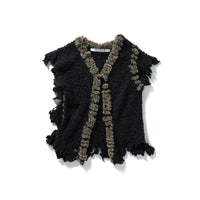 Fluffy-trim Mesh Knit Cardigan / Black