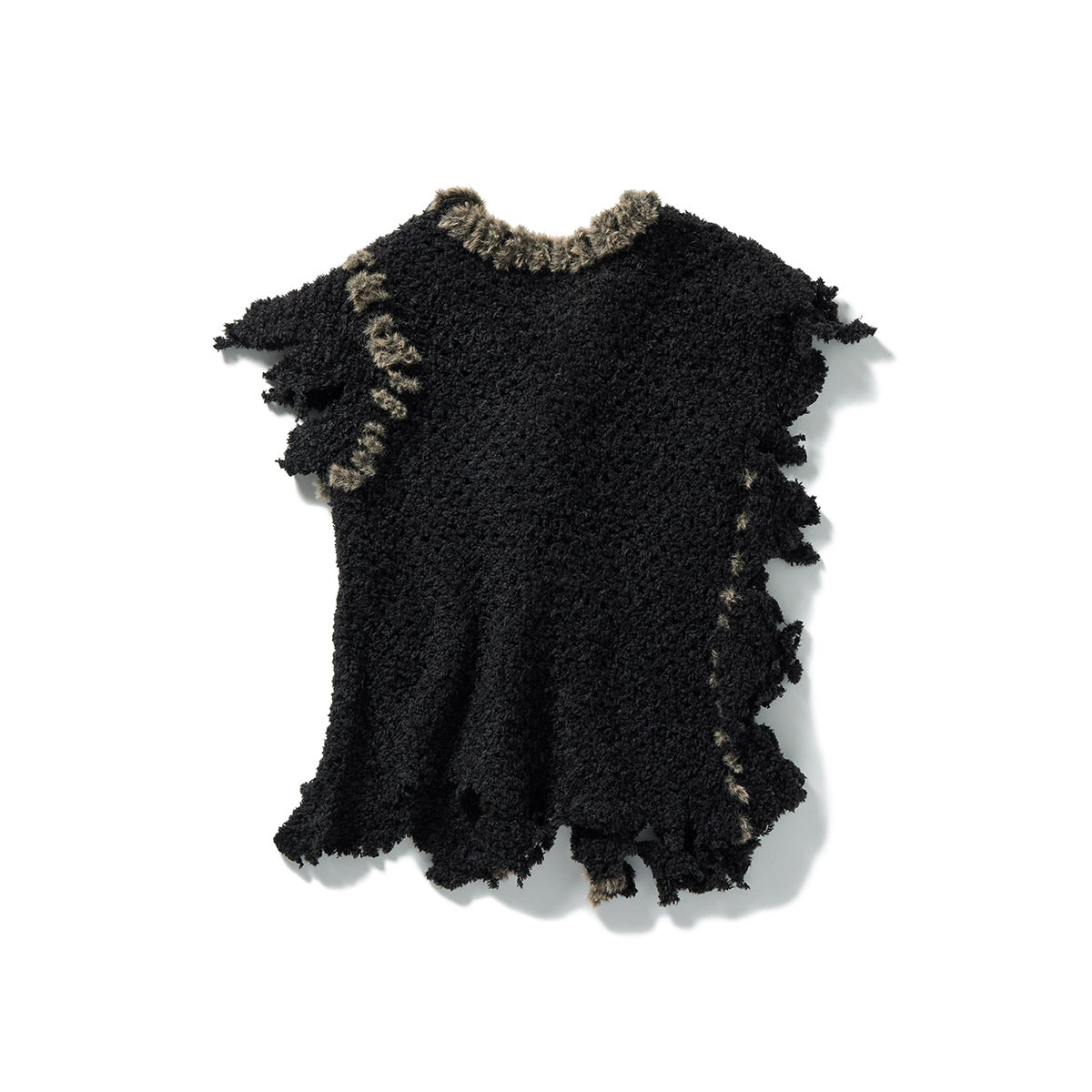 Fluffy-trim Mesh Knit Cardigan / Black