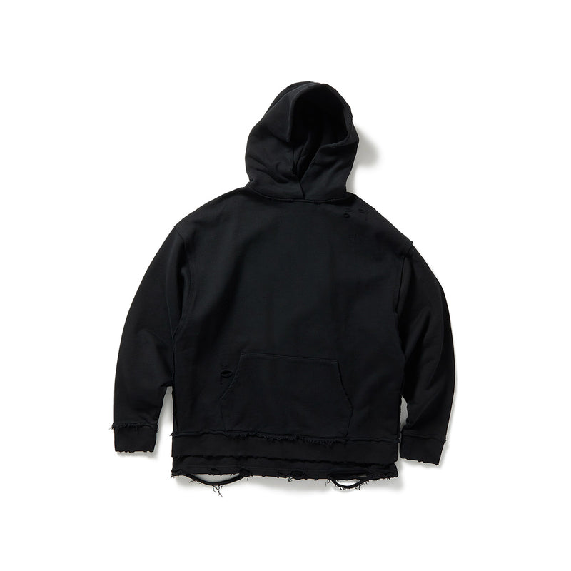 DISTRESS Step Layered Hoodie / Black