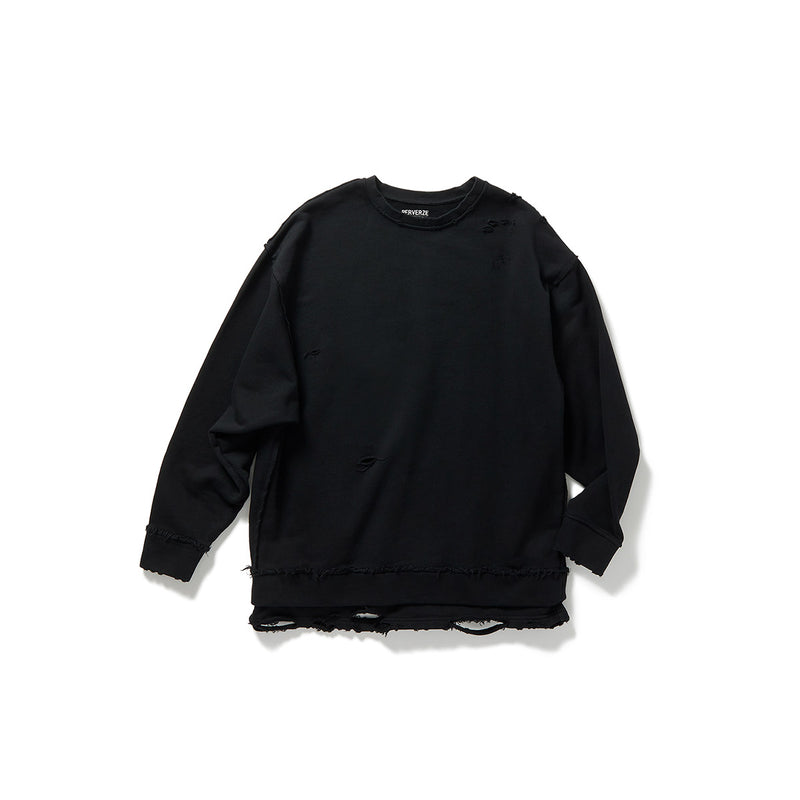DISTRESS Step Layered Sweatshirt / Black
