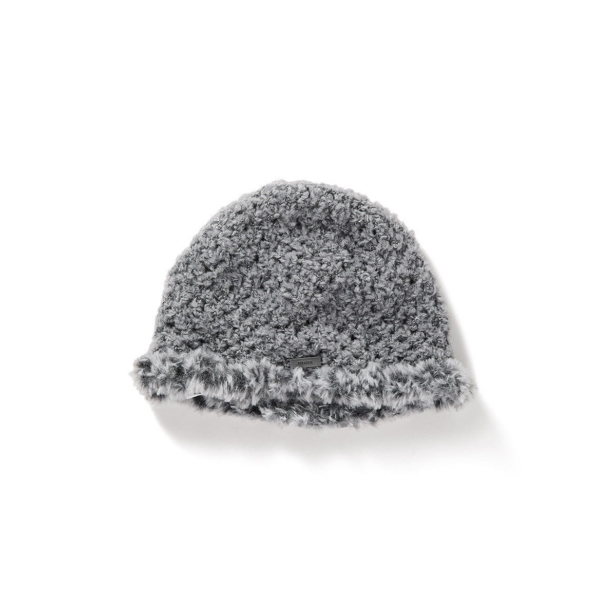 Fluffy-trim Mesh Knit Cap / Gray