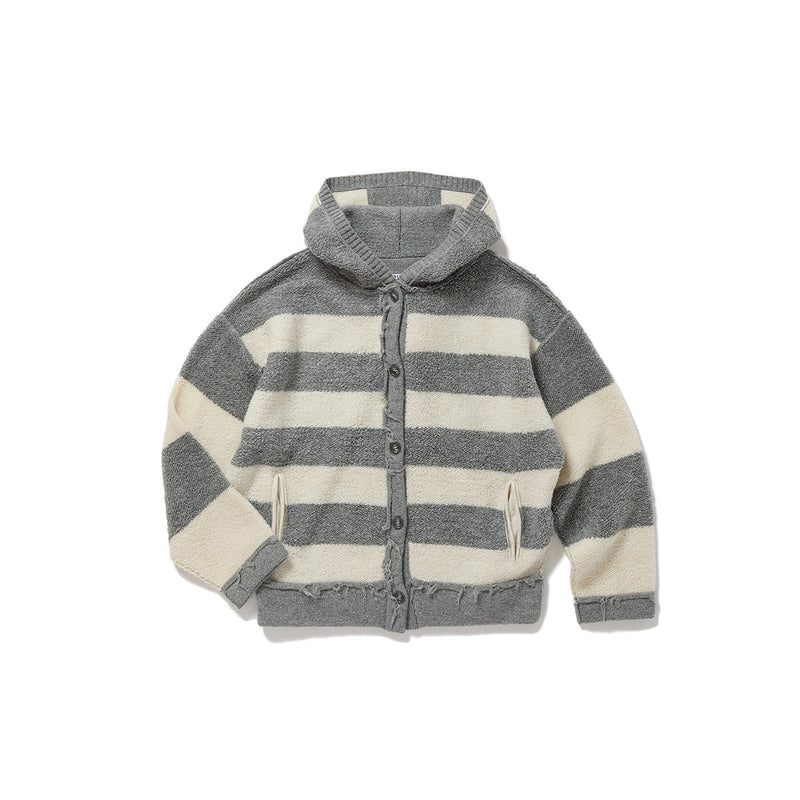 Textured Stripe Knit Cardigan / Gray