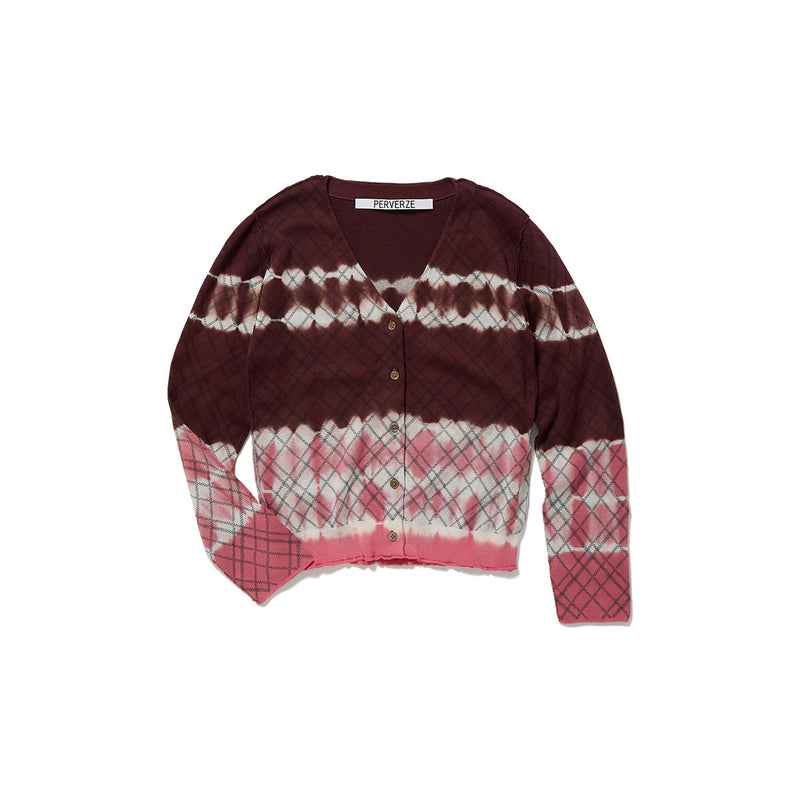 Dip-dye Check Knit Cardigan / Red