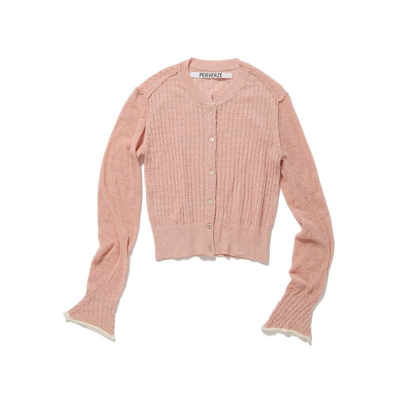 Silk Thin Cable Knit Cardigan / Pink