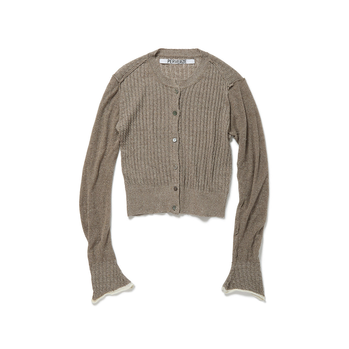 Silk Thin Cable Knit Cardigan / Beige