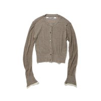 Silk Thin Cable Knit Cardigan / Beige