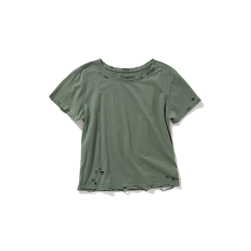 DISTRESS Regular T-Shirt  #FITTED / Khaki