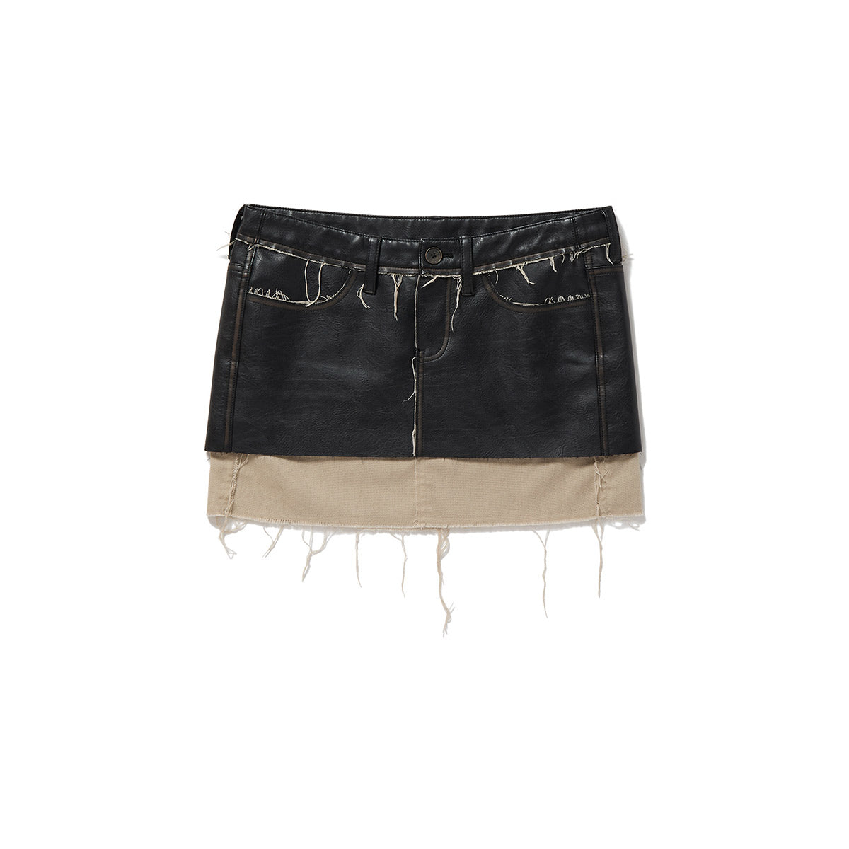 Washed Leather Mini Skirt / Black