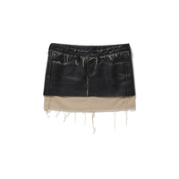 Washed Leather Mini Skirt / Black