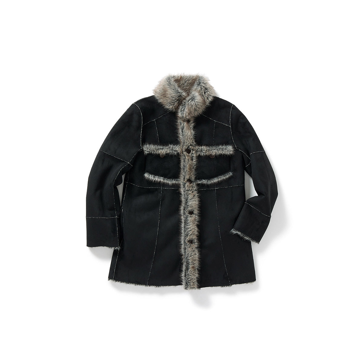 Paneled Reversible Fur Coat / Gray