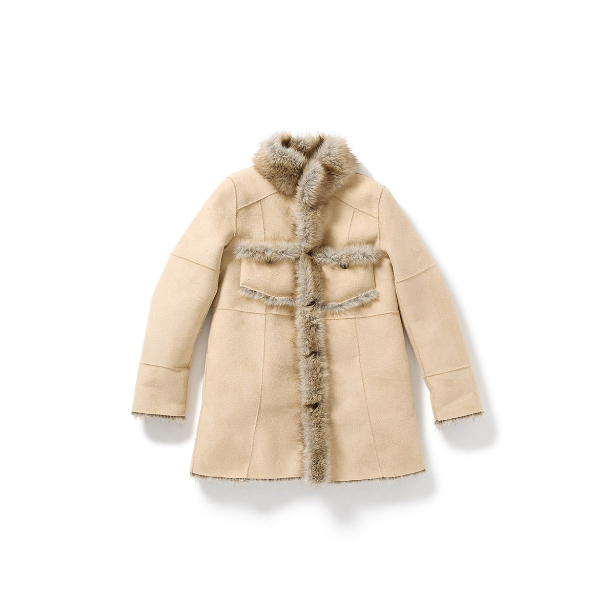 Paneled Reversible Fur Coat / Beige