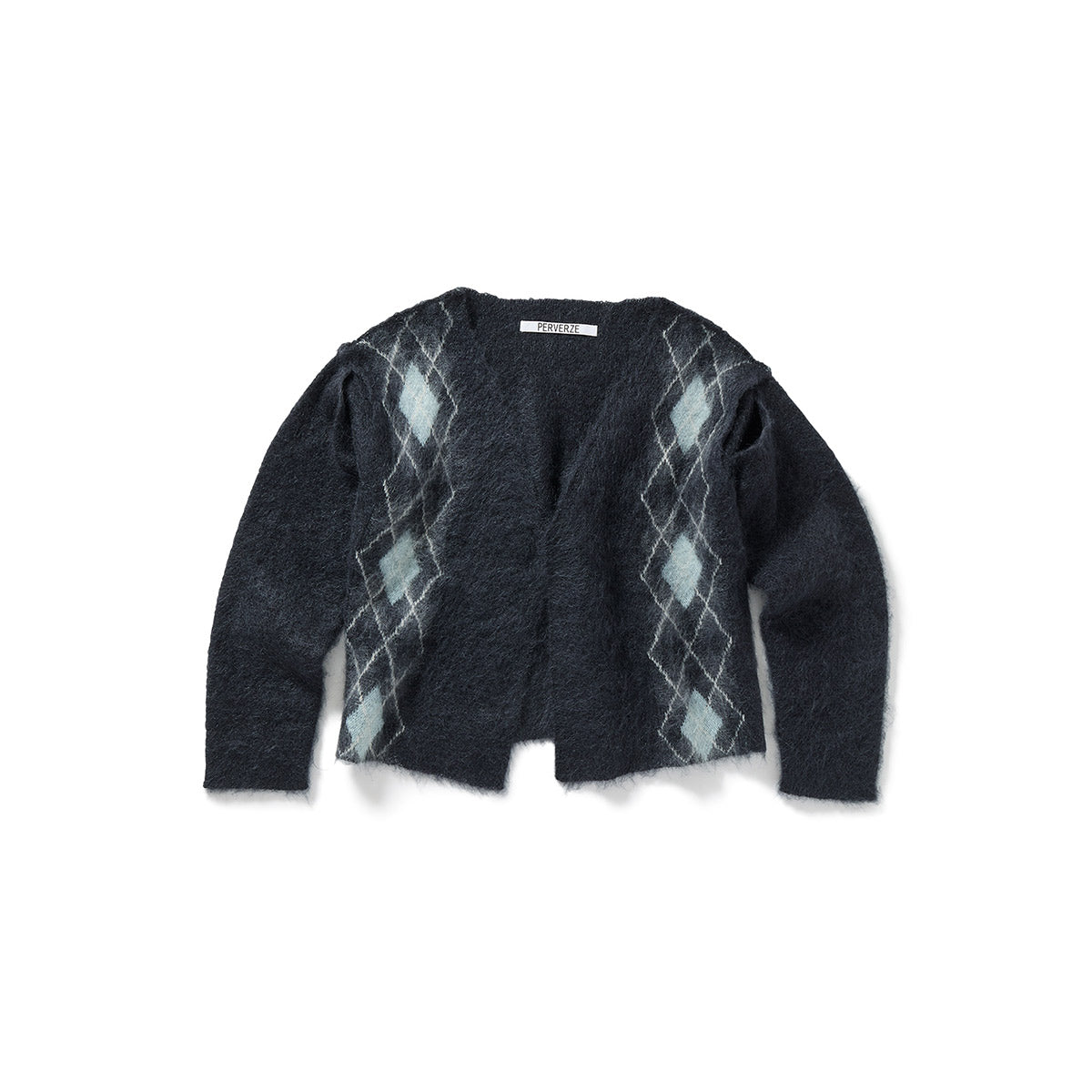 Wide Slit Argyle Line Cardigan / Gray