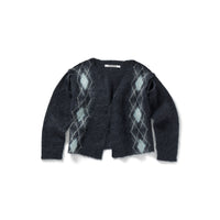 Wide Slit Argyle Line Cardigan / Gray