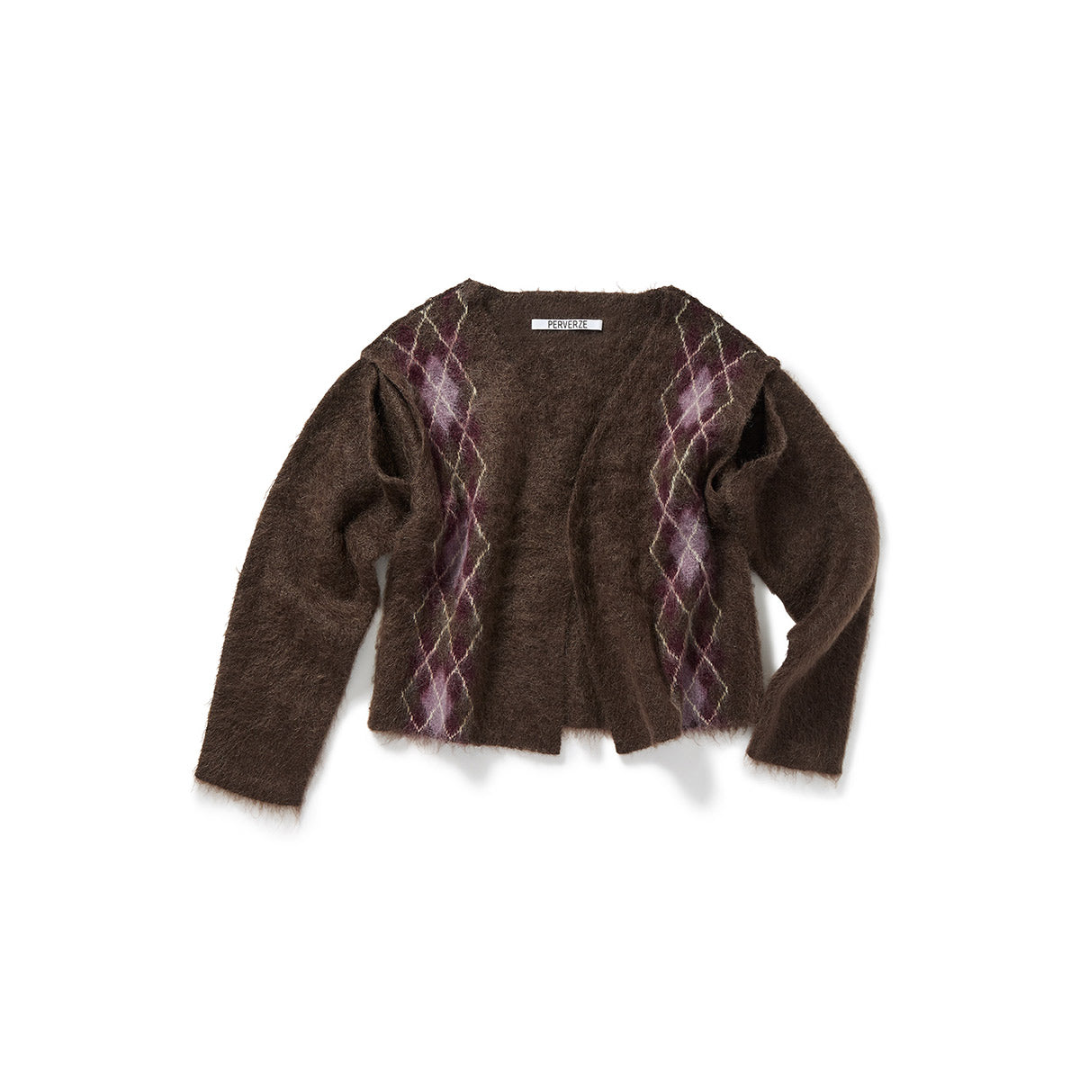 Wide Slit Argyle Line Cardigan / Brown