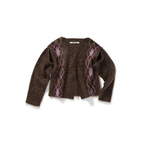 Wide Slit Argyle Line Cardigan / Brown