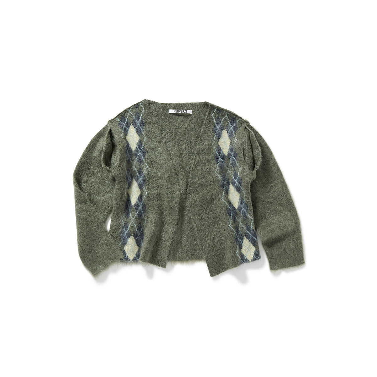 Wide Slit Argyle Line Cardigan / Khaki