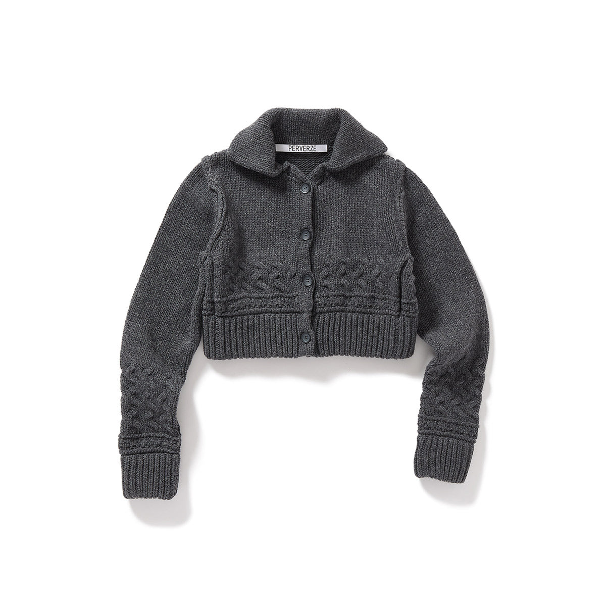 Chunky Cable Wool Knit Cardigan / Gray