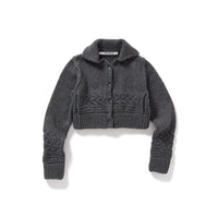 Chunky Cable Wool Knit Cardigan / Gray
