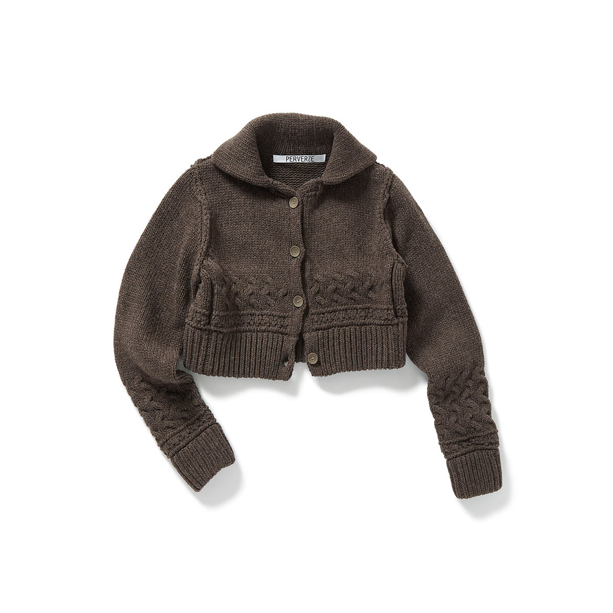 Chunky Cable Wool Knit Cardigan / Brown