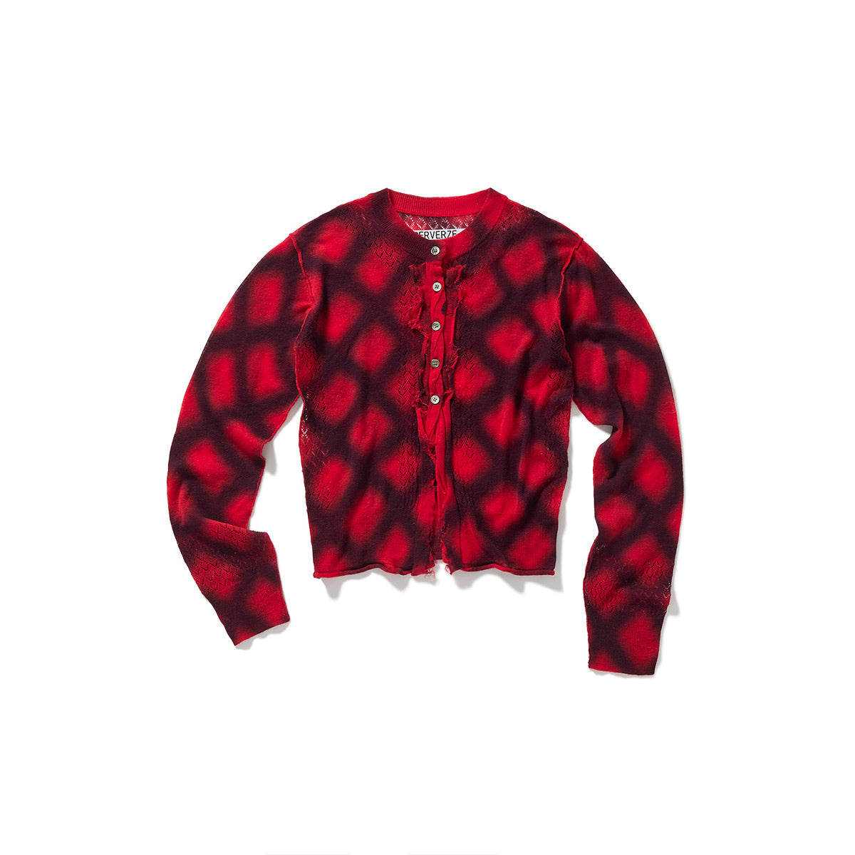 Spray-Painted Check Knit Cardigan / Red – PERVERZE