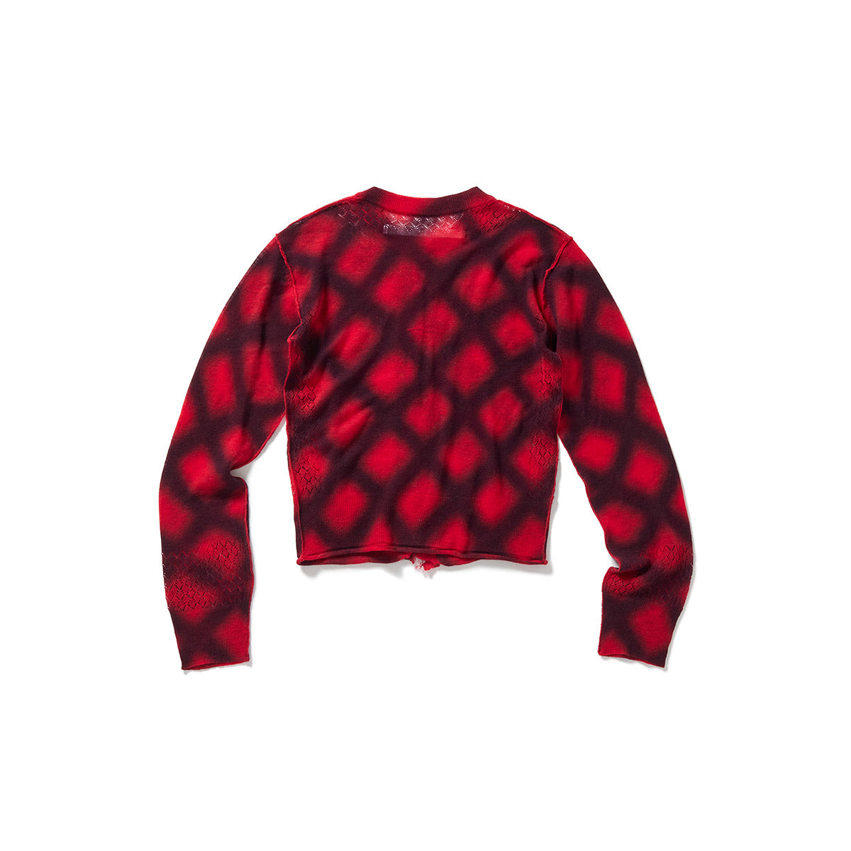 Spray-Painted Check Knit Cardigan / Red