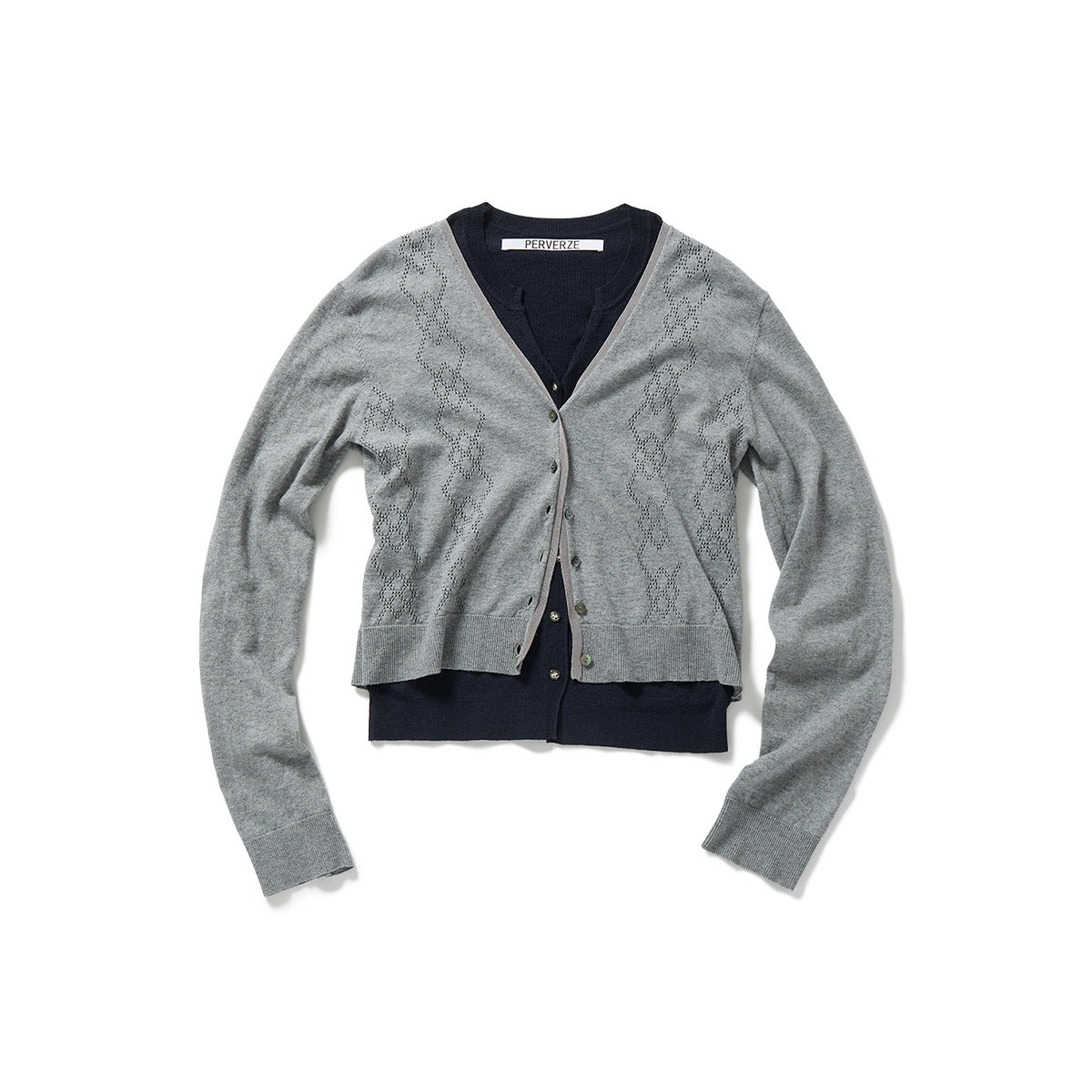 Eyelet Layered Knit Long Sleeve Top / Gray