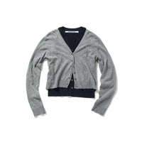 Eyelet Layered Knit Long Sleeve Top / Gray