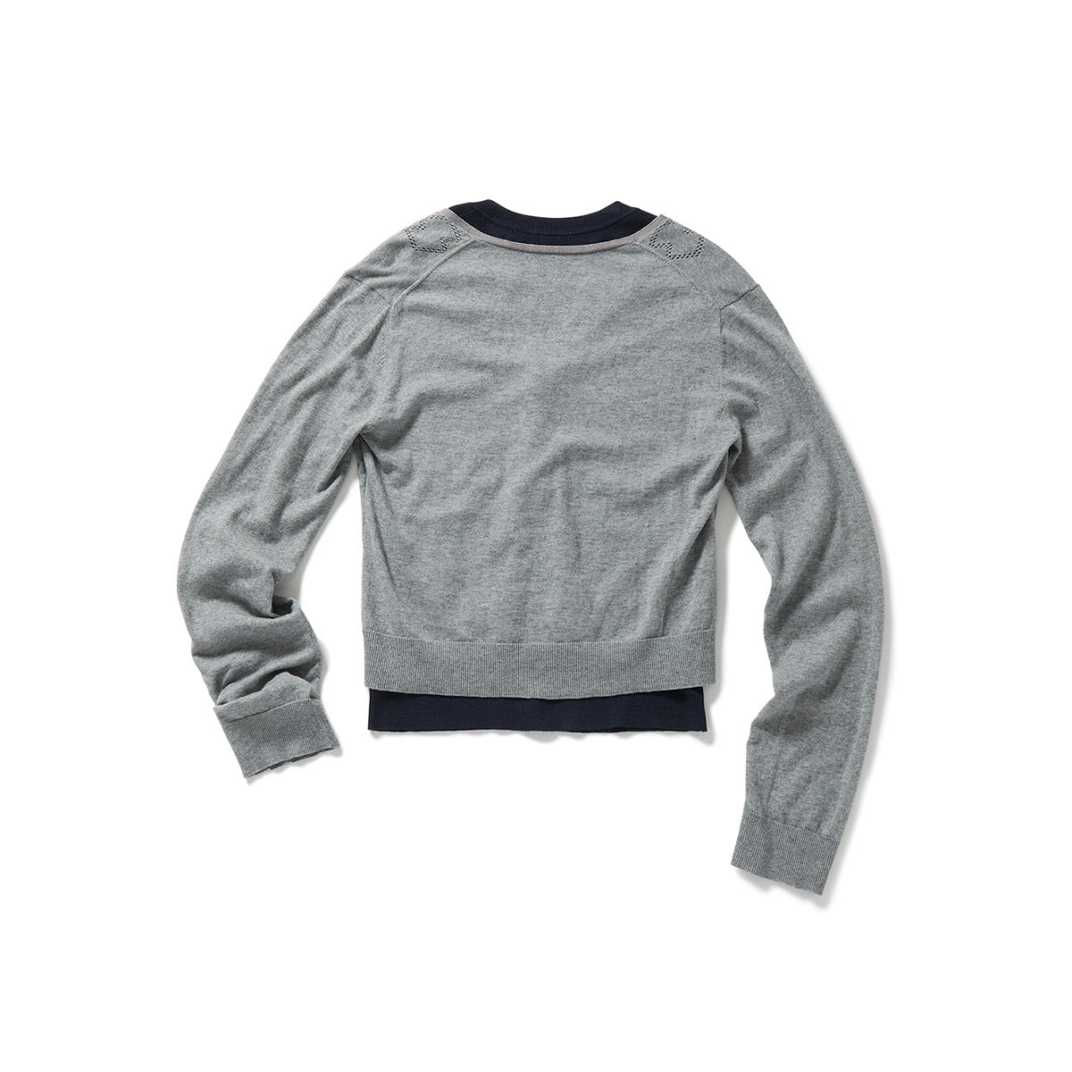 Eyelet Layered Knit Long Sleeve Top / Gray