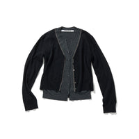 Eyelet Layered Knit Long Sleeve Top / Black