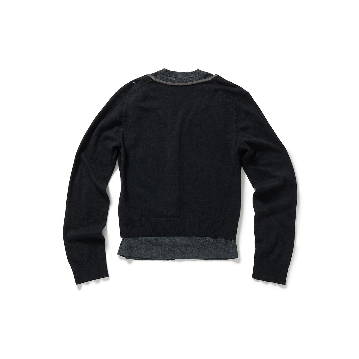 Eyelet Layered Knit Long Sleeve Top / Black