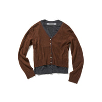 Eyelet Layered Knit Long Sleeve Top / Brown