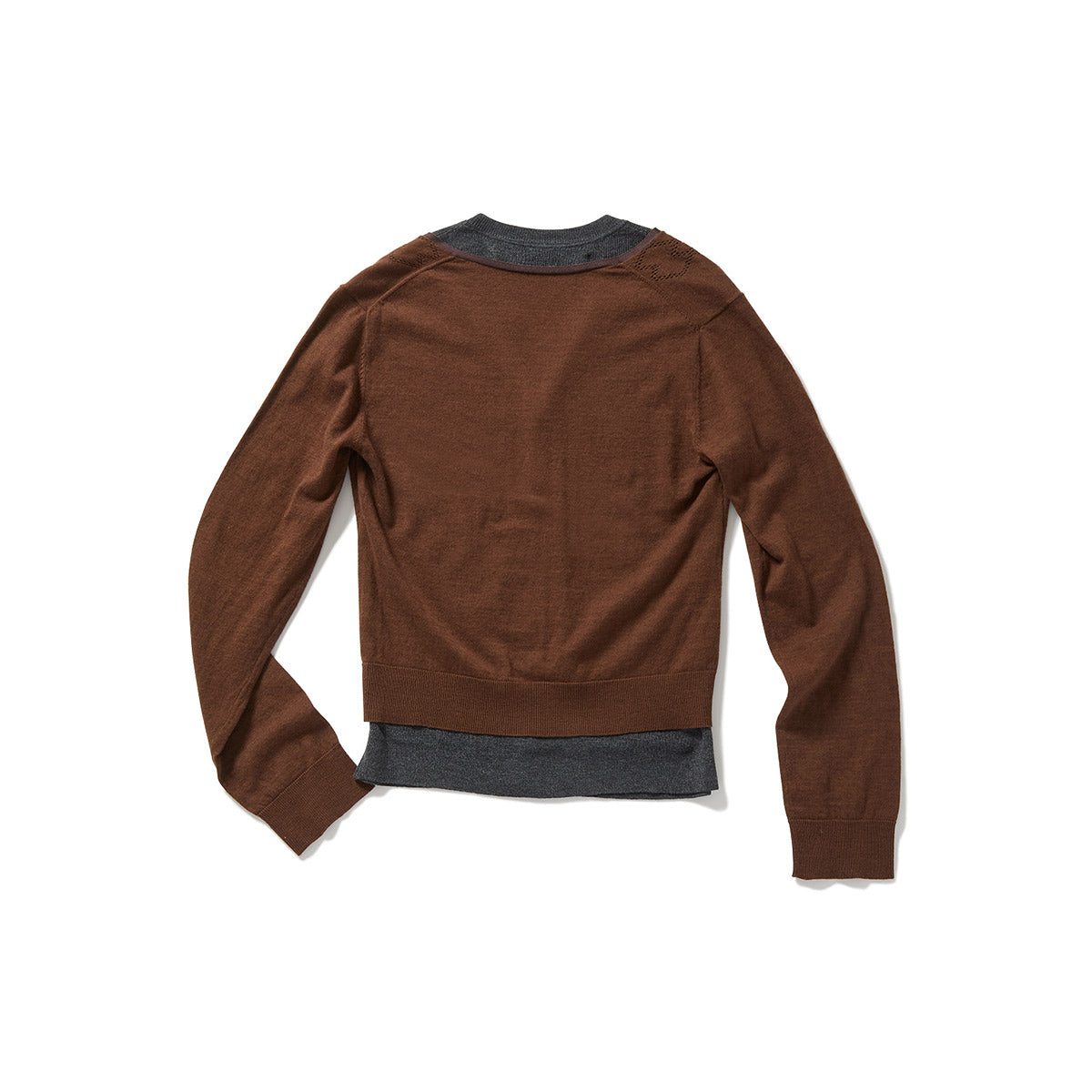 Eyelet Layered Knit Long Sleeve Top / Brown