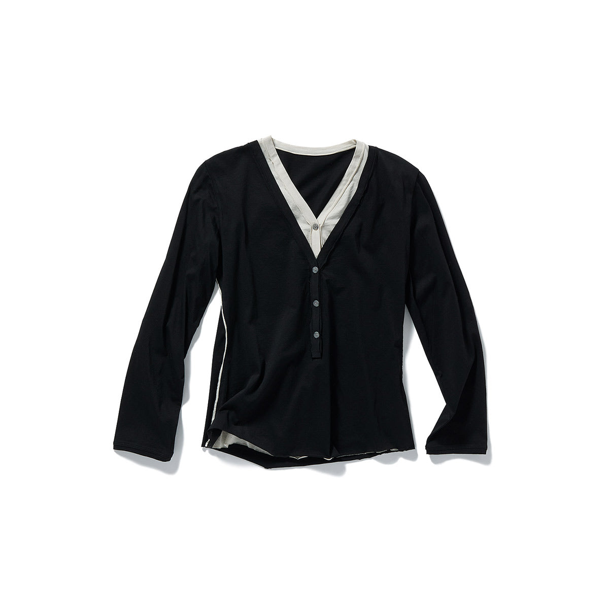 Layered Henley Long T-Shirts / Black