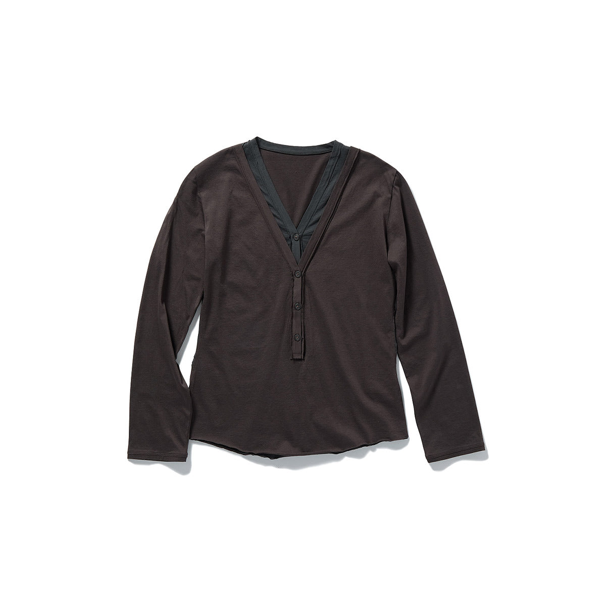 Layered Henley Long T-Shirts / Brown