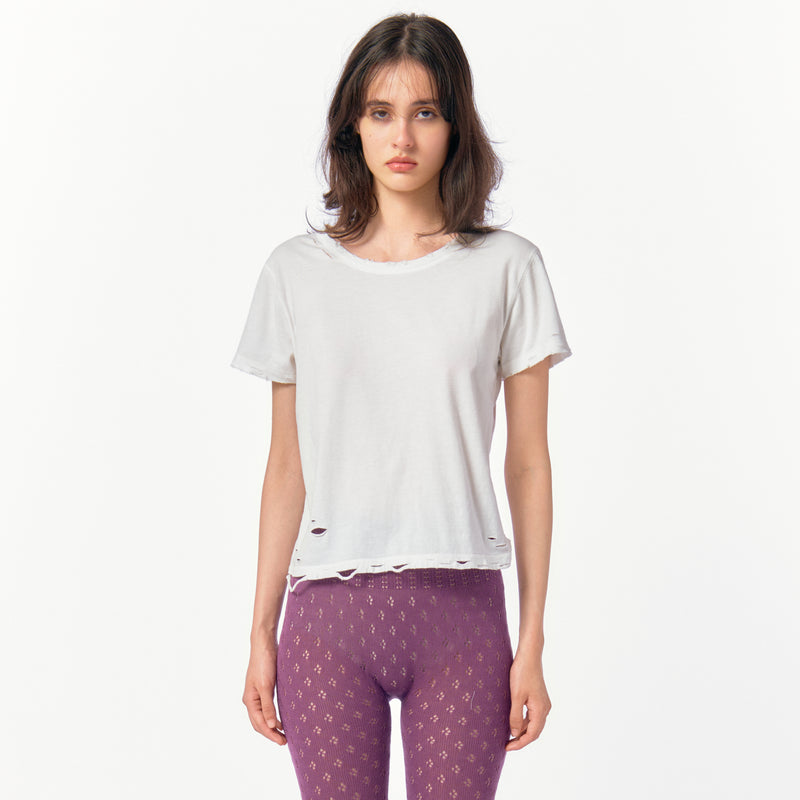 DISTRESS Regular T-Shirt  #FITTED / White