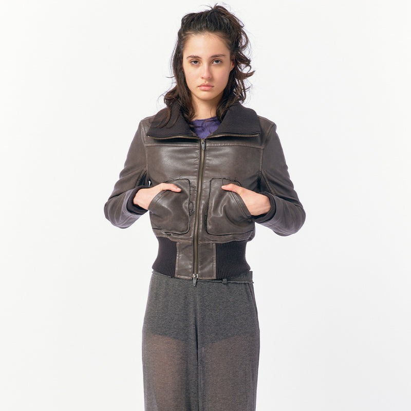 Faded Leather Blouson / Brown