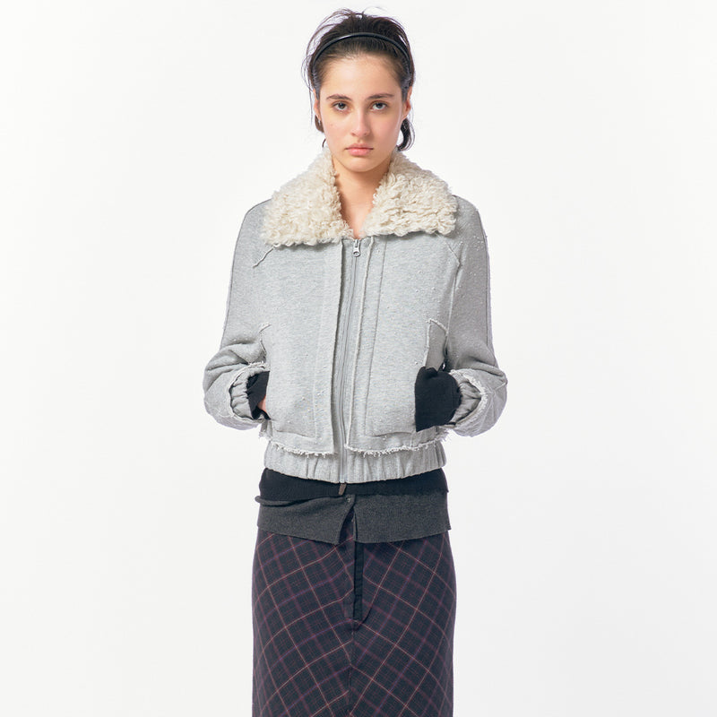 Fur Trimmed Sweat Blouson / Gray