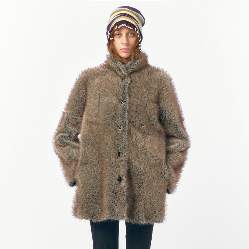 Paneled Reversible Fur Coat / Gray