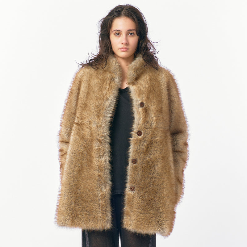 Paneled Reversible Fur Coat / Beige