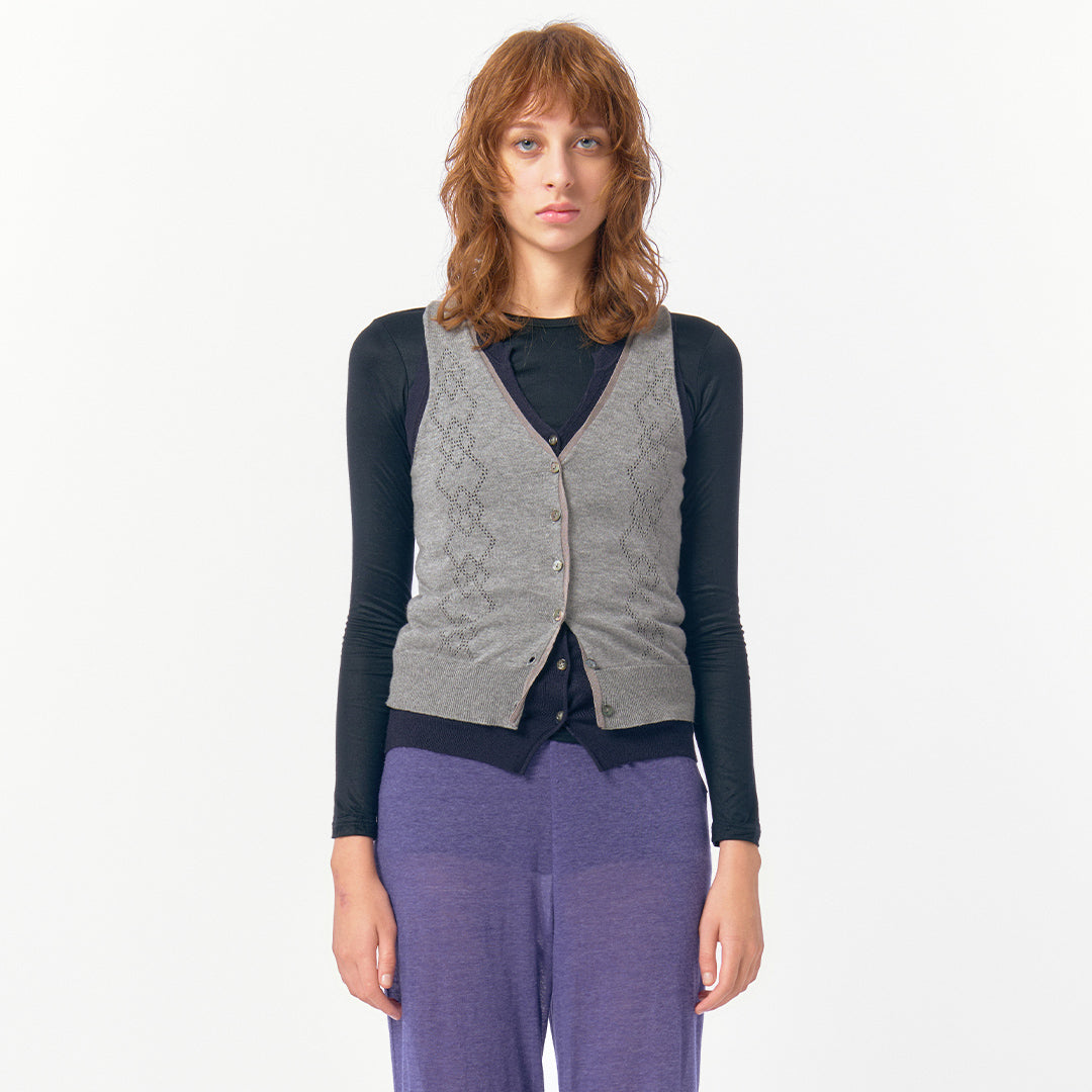 Eyelet Layered Knit Top / Gray – PERVERZE