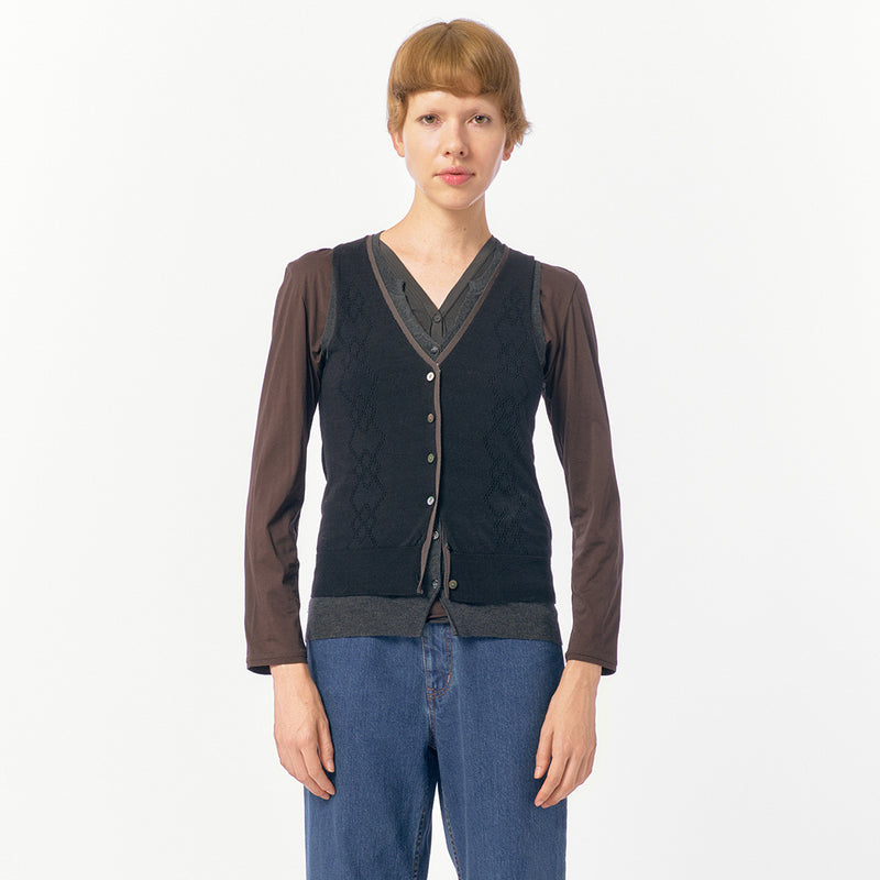 Eyelet Layered Knit Top / Black